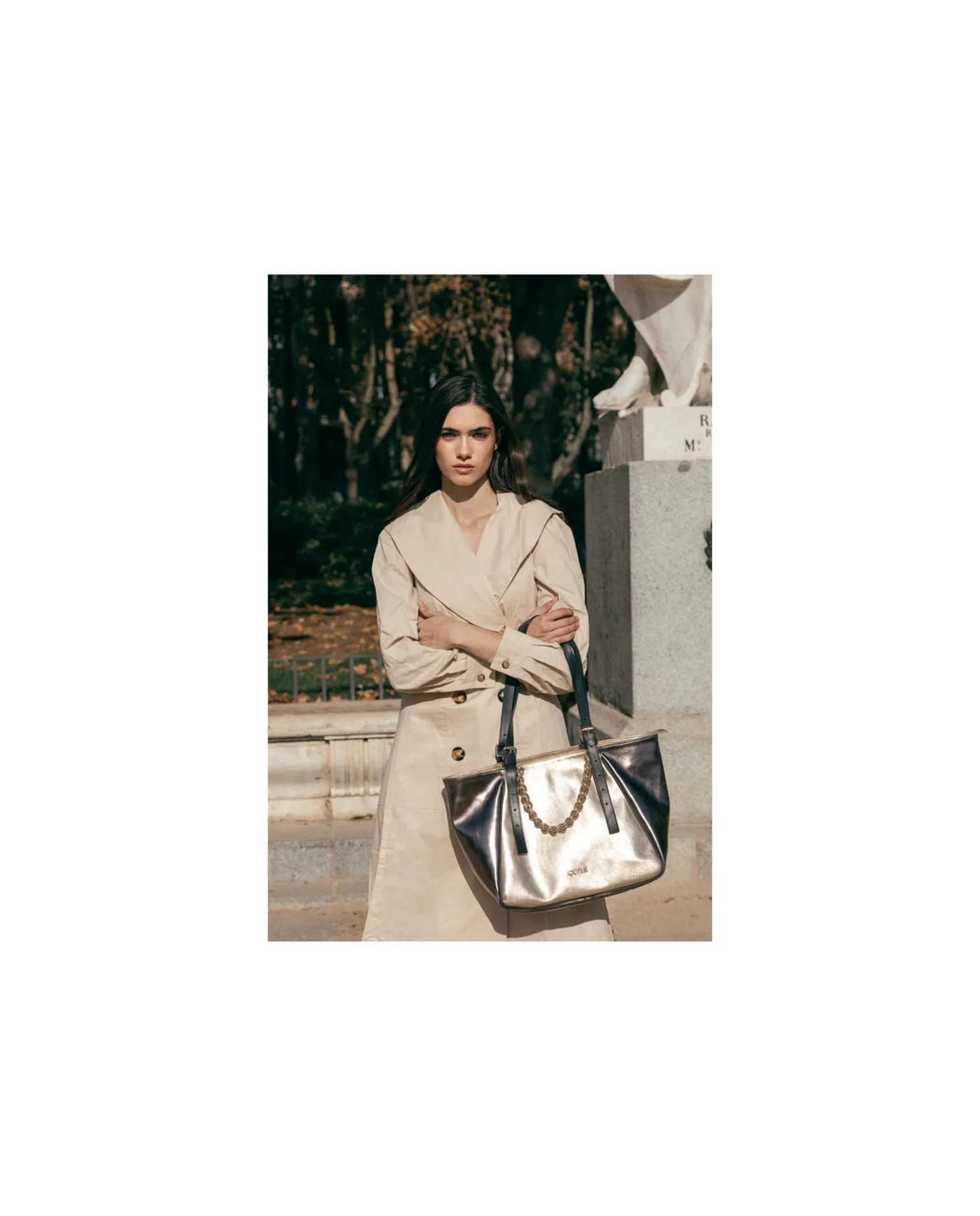 Bolso Grande Tricolor Napa Metalizado Oro