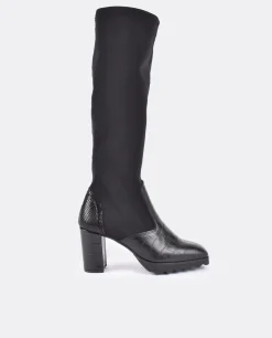 Bota Alta Pala Y Talon Licra/Coco Negro