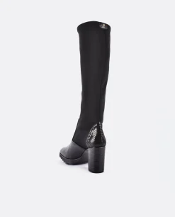 Bota Alta Pala Y Talon Licra/Coco Negro