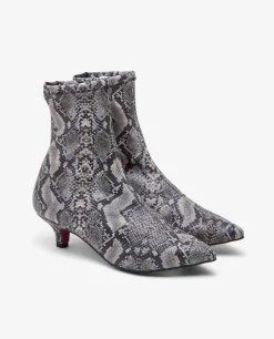 Botin Licra Tacón Bajo Serpiente Gris