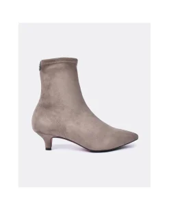 Botin Licra Tacón Bajo Ultrasuede Strech Taupe