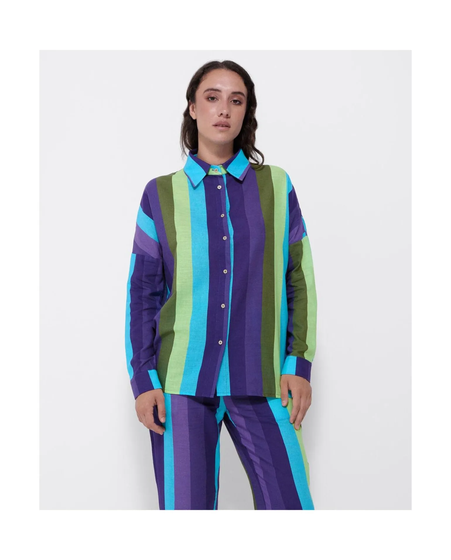 Camisa Oversize Algodon Rayas Azul
