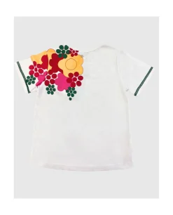 Camiseta Flor Multicolor Algodon Blanco