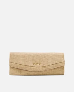 Cartera Mano Solapa Textil Beig