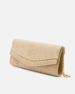 Cartera Mano Solapa Textil Beig