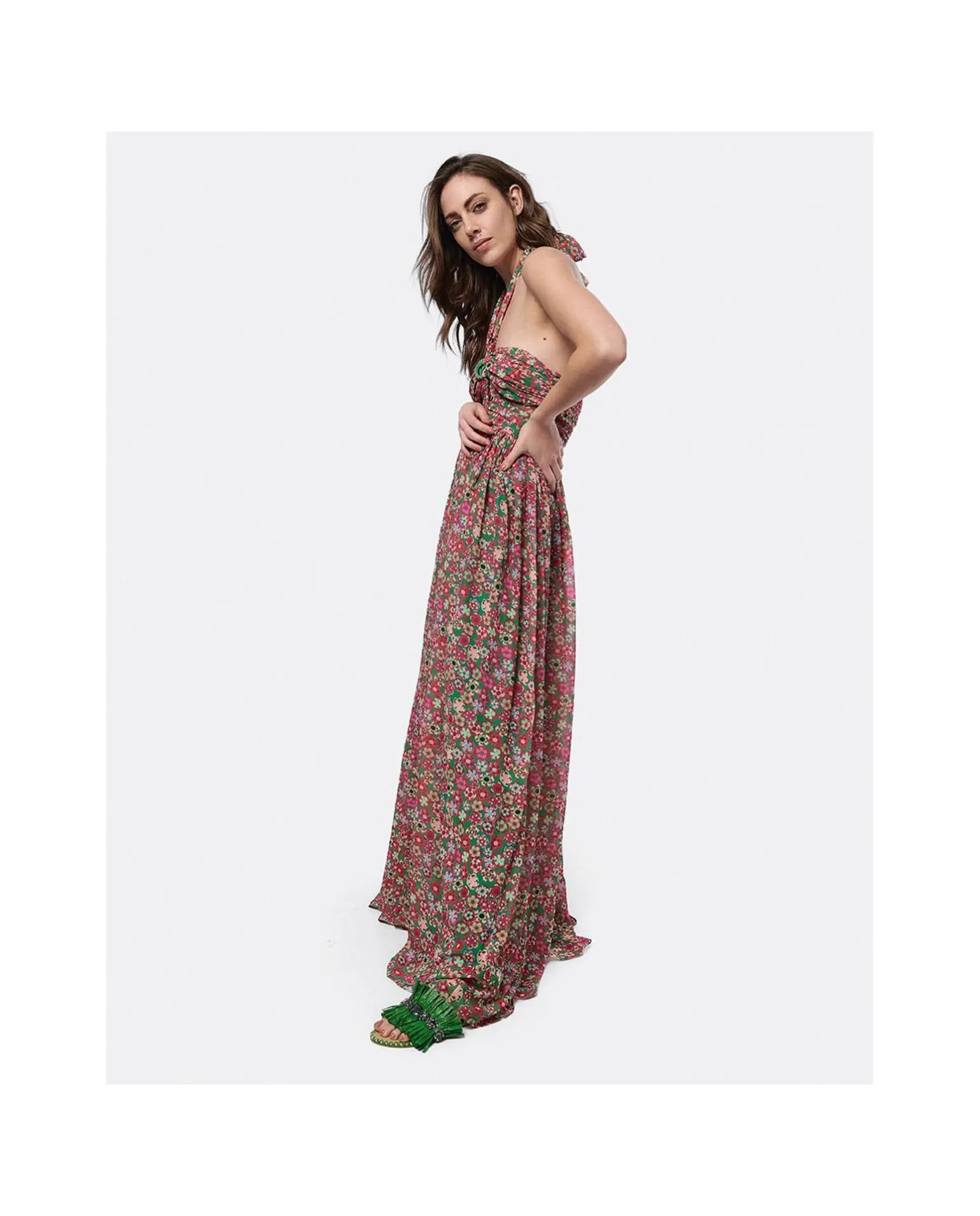 Maxi Vestido Aberturas Gasa Estampado Flores Liber
