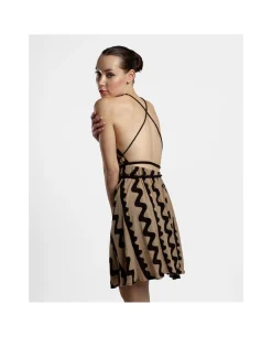 Mini Vestido Cuerda Crep Negro/ Beige