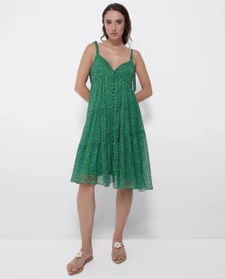 Mini Vestido Vuelo Gasa Leopardo Verde