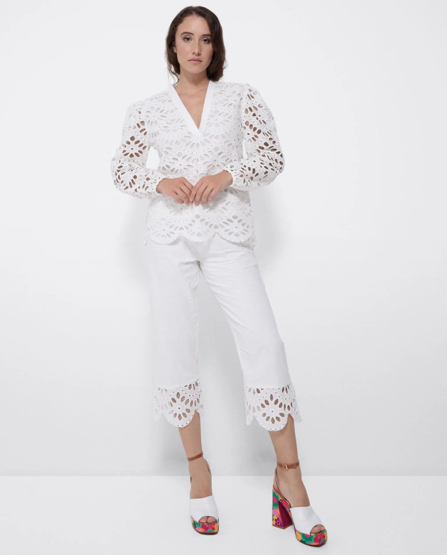 Pantalon Bajo Guipur Algodon Blanco