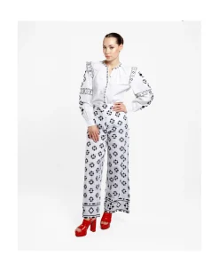 Pantalon Bordado Cenefa Algodon Blanco