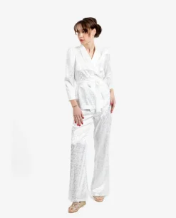 Pantalon Recto Jacquard Blanco
