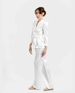 Pantalon Recto Jacquard Blanco