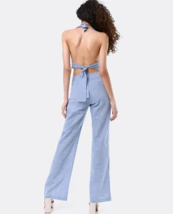 Top Triangular Lino Azul