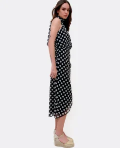 Vestido Escote Halter Gasa Lunares