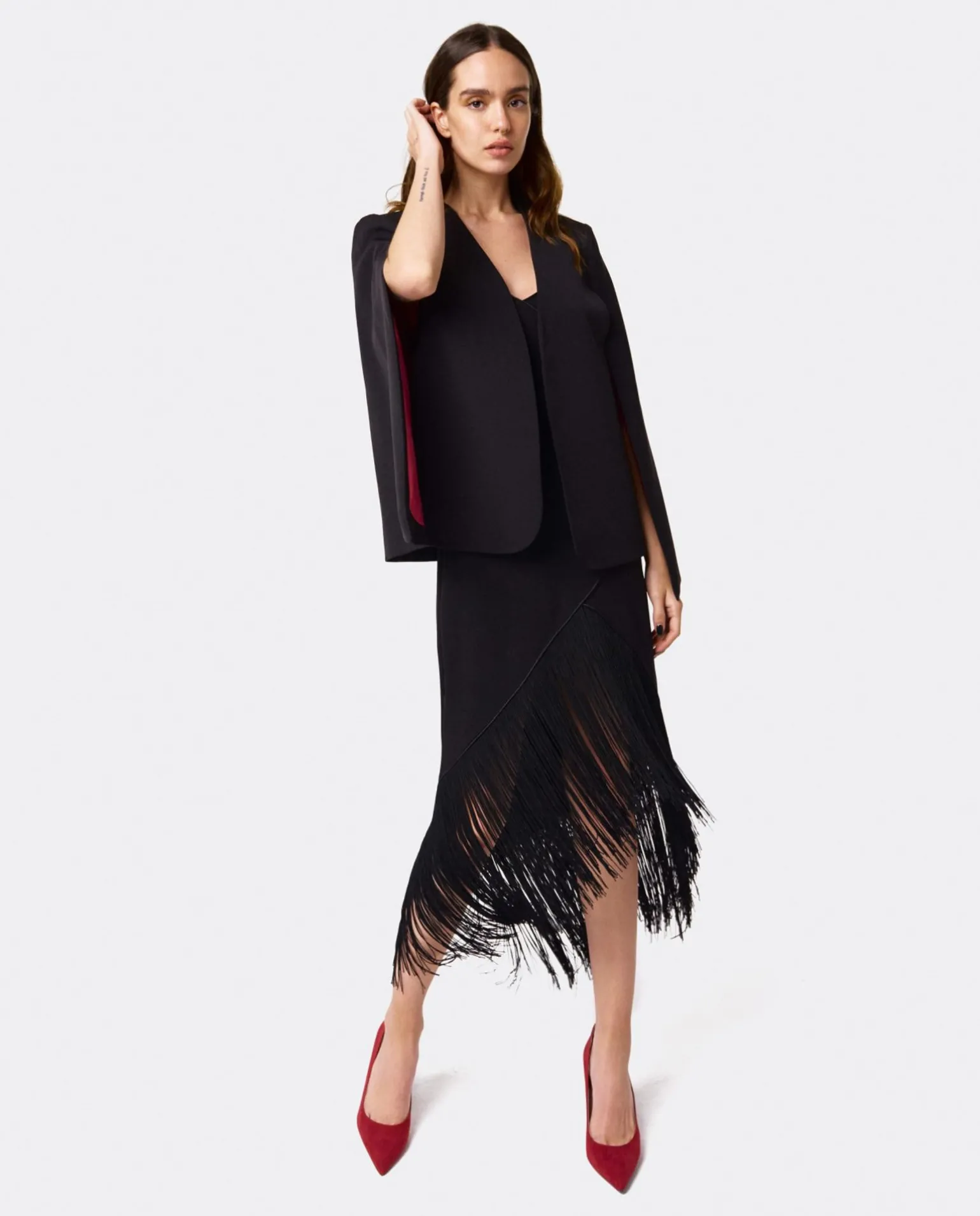 Vestido Flecos Manila Crep Negro