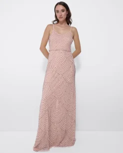Vestido Largo Tirantes Lentejuelas Rosa