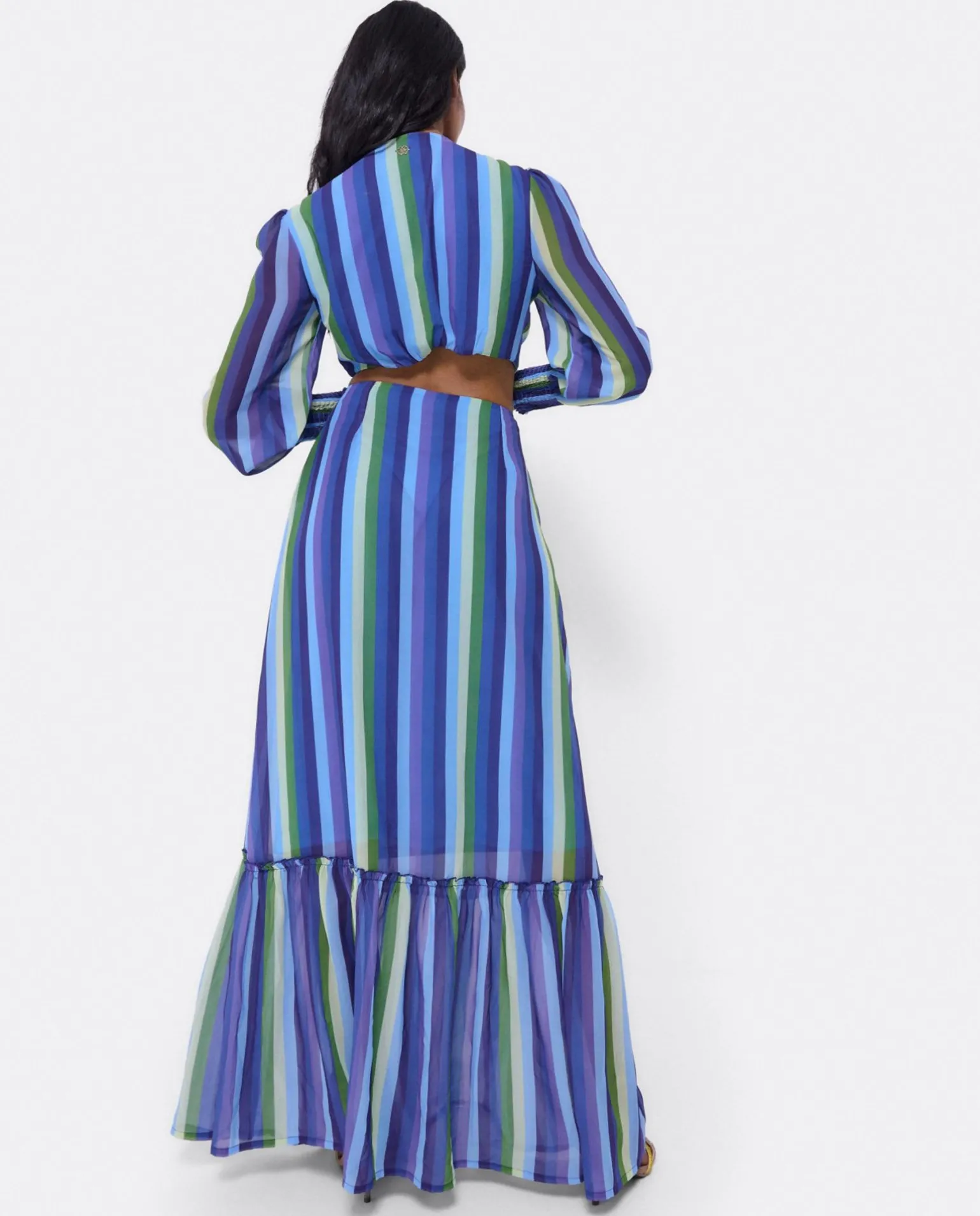 Vestido Midi Aro Delantero Gasa Rayas Azul